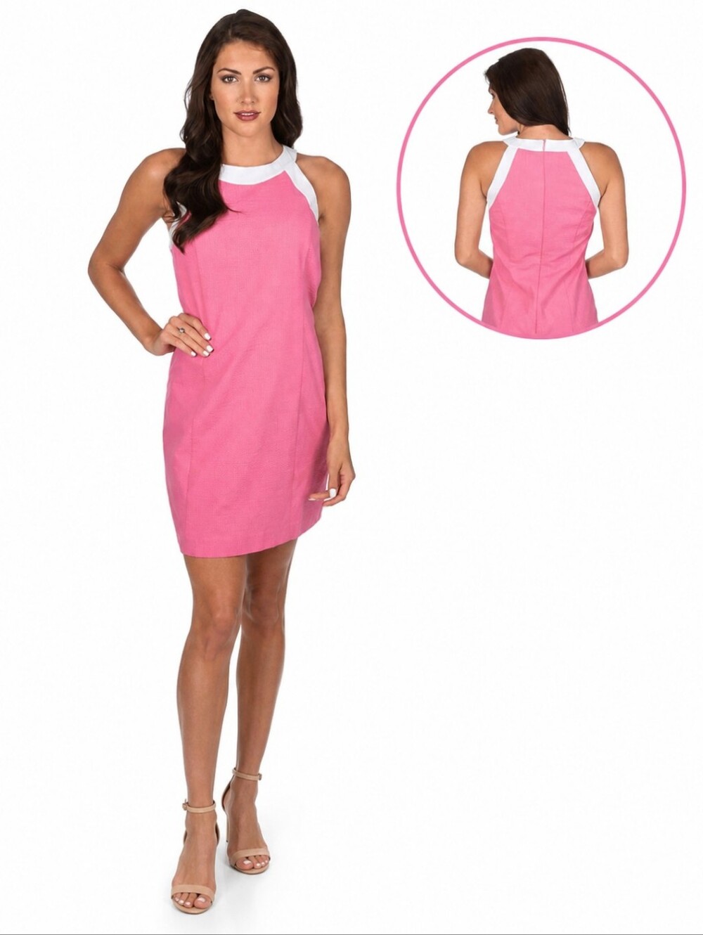 Lauren James Arden Pink Seersucker Halter Shift Dress Preppy Southern Size S